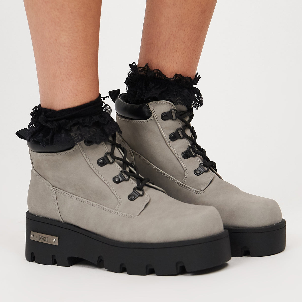 KOI Footwear - Novus KOI Chunky Lace Up Boots - Grey