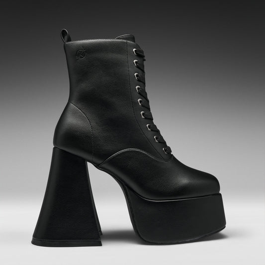 KOI Footwear - Reign Lace Up Platform Heeled Boots -Black