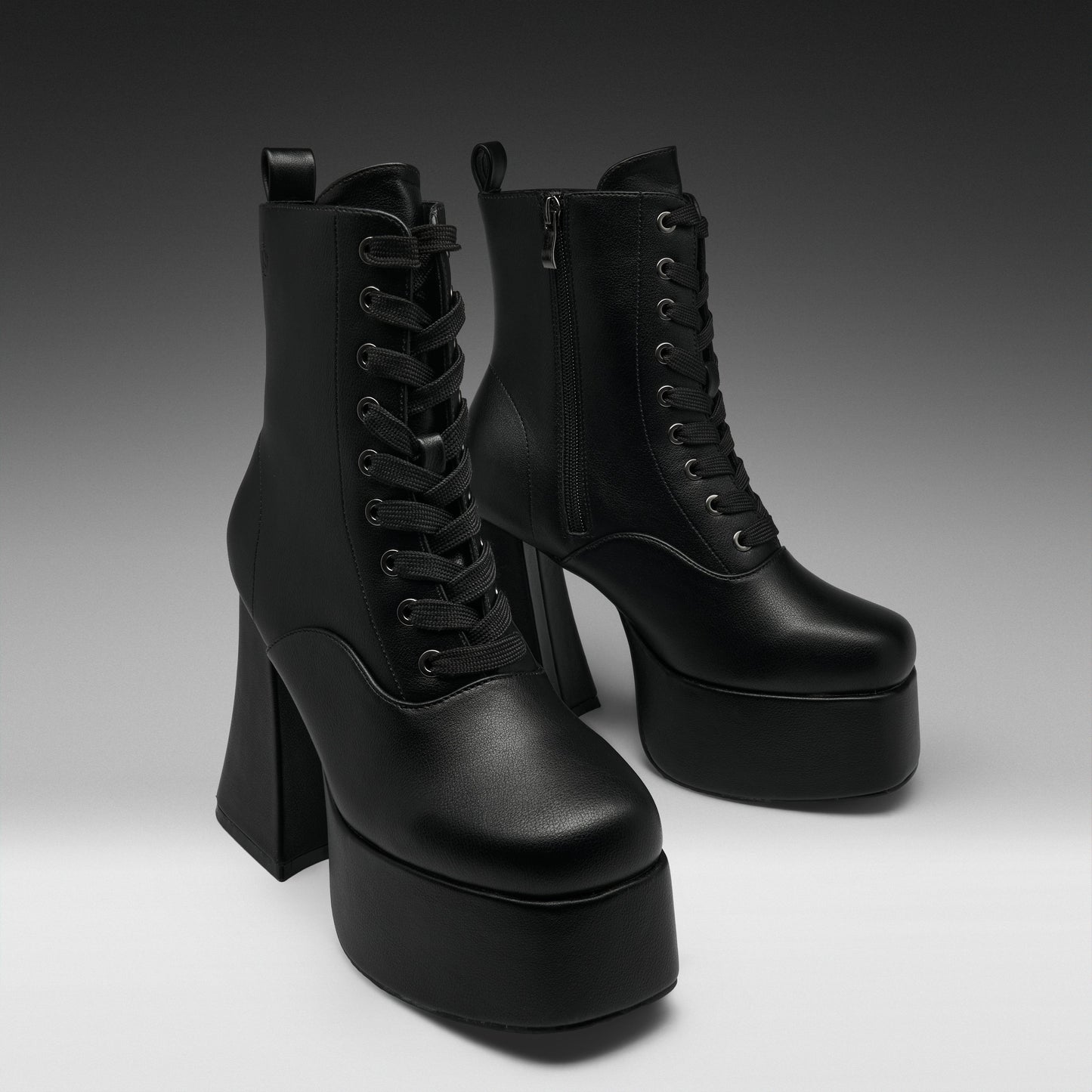 KOI Footwear - Reign Lace Up Platform Heeled Boots -Black