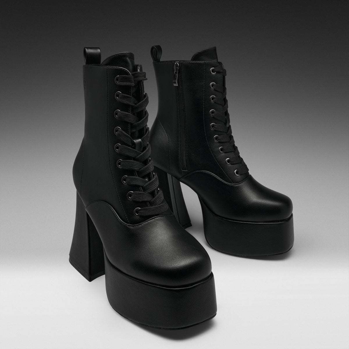 KOI Footwear - Reign Lace Up Platform Heeled Boots -Black