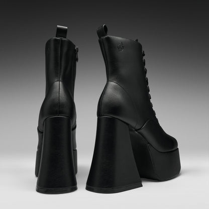 KOI Footwear - Reign Lace Up Platform Heeled Boots -Black