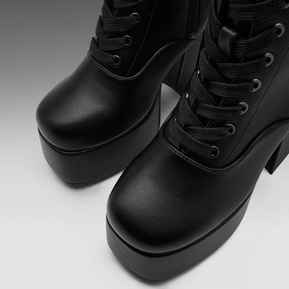 KOI Footwear - Reign Lace Up Platform Heeled Boots -Black