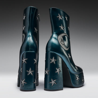 KOI Footwear - Dreams of Mooncraft Teal Heeled Boots
