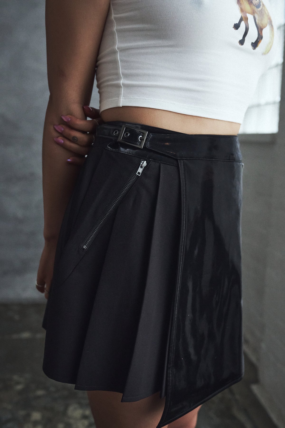KOI Footwear - Coptic Faux Leather Mini Skirt - Black