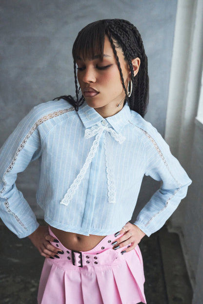 KOI Footwear - Honeydrop Striped Crop Shirt - Baby Blue