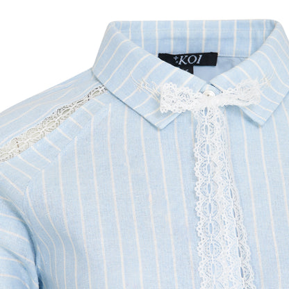 KOI Footwear - Honeydrop Striped Crop Shirt - Baby Blue