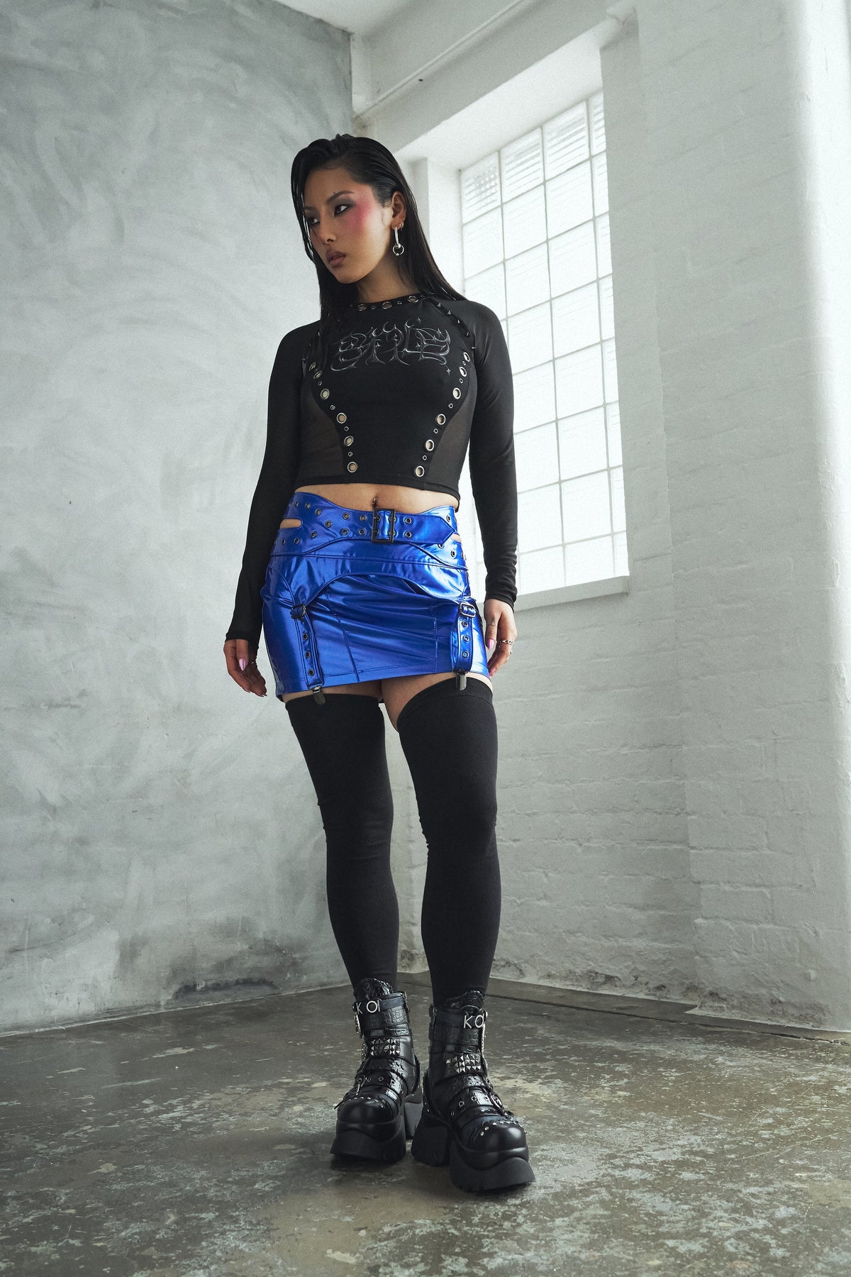 KOI Footwear - Nimbus Harness Strap Mini Skirt - Blue