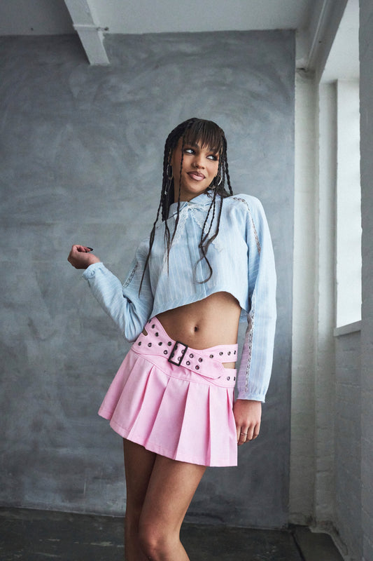 KOI Footwear - Sugar Byte Pleated Mini Skirt - Baby Pink