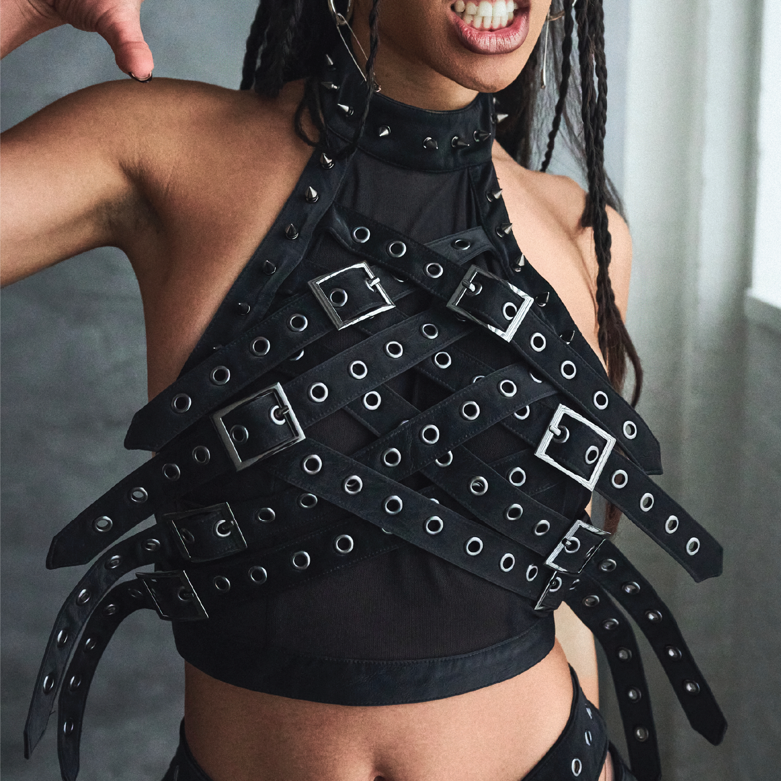 KOI Footwear - Vault Belted Mesh Crop Top - Black