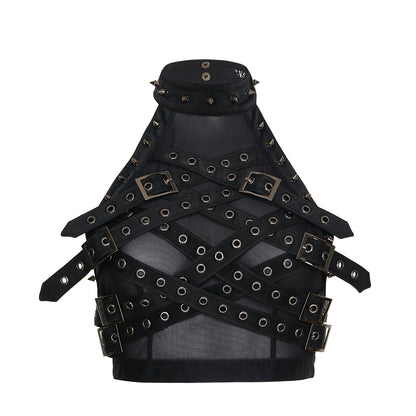 KOI Footwear - Vault Belted Mesh Crop Top - Black