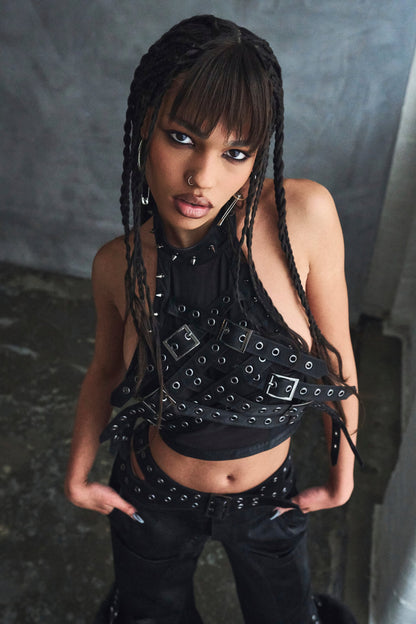 KOI Footwear - Vault Belted Mesh Crop Top - Black
