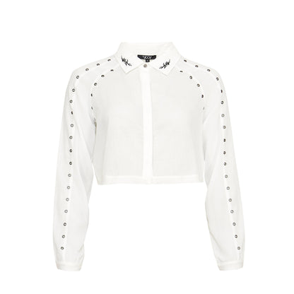 KOI Footwear - Wisp Cropped Long -Sleeve Shirt - White