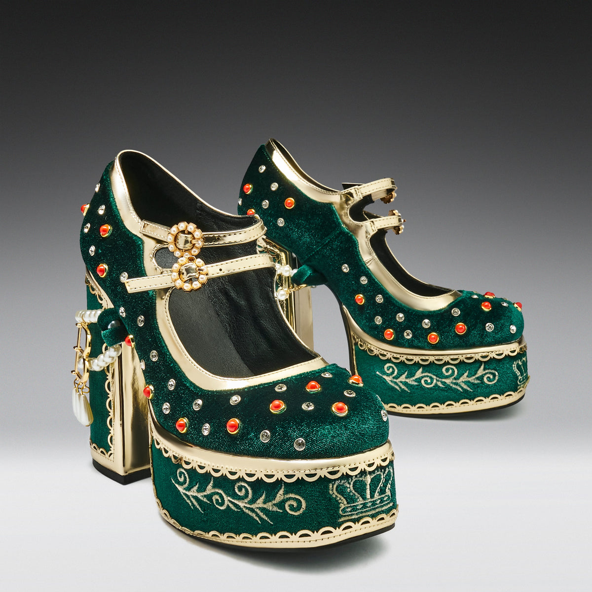 KOI Footwear - Boleyn’s Revenge Bejewelled Velvet Heels - Green
