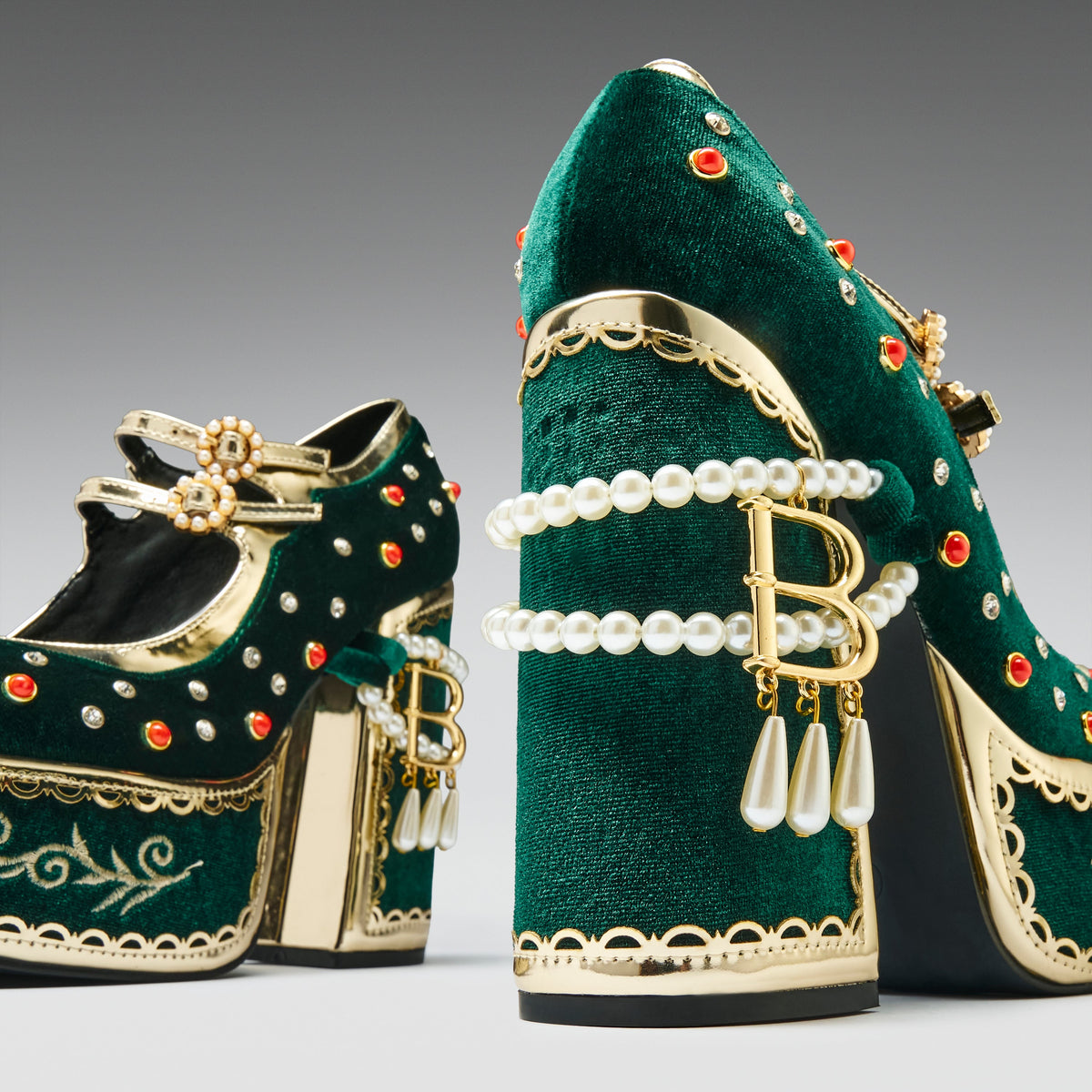 KOI Footwear - Boleyn’s Revenge Bejewelled Velvet Heels - Green