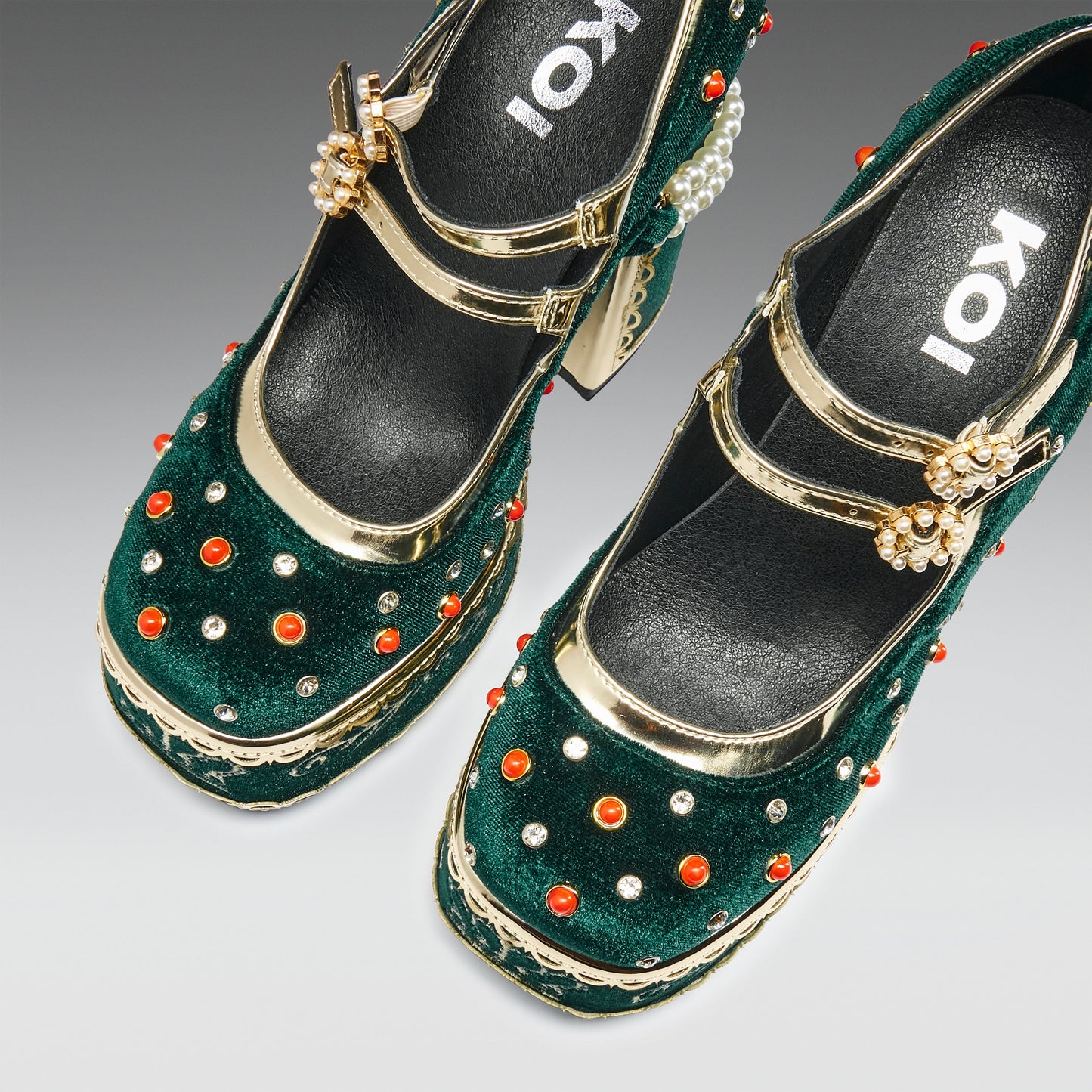 KOI Footwear - Boleyn’s Revenge Bejewelled Velvet Heels - Green