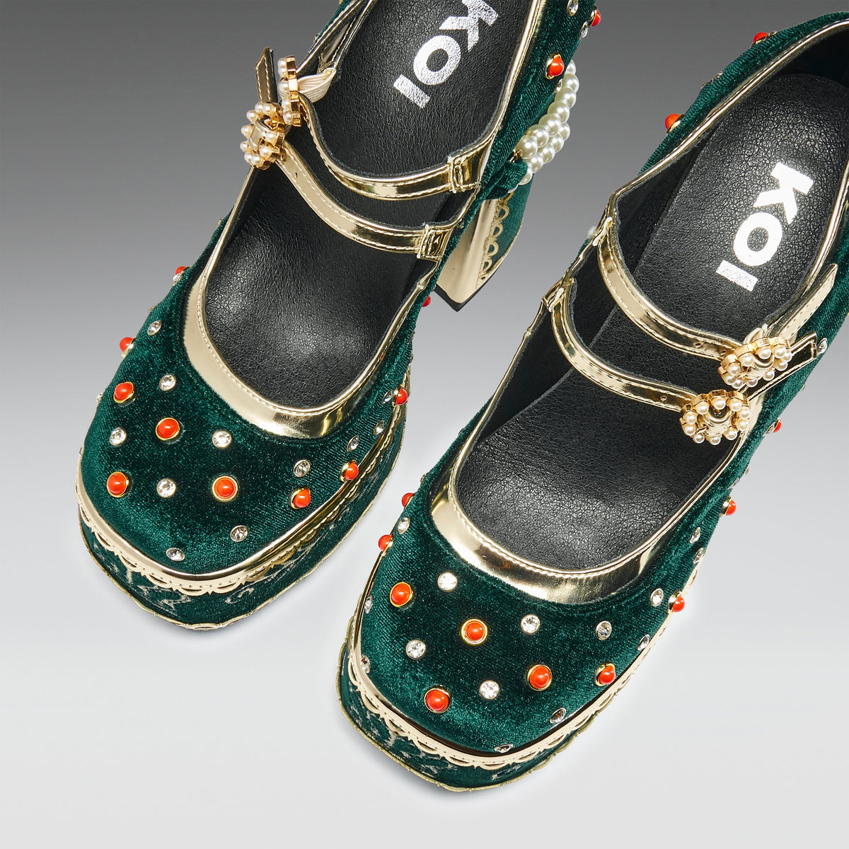KOI Footwear - Boleyn’s Revenge Bejewelled Velvet Heels - Green