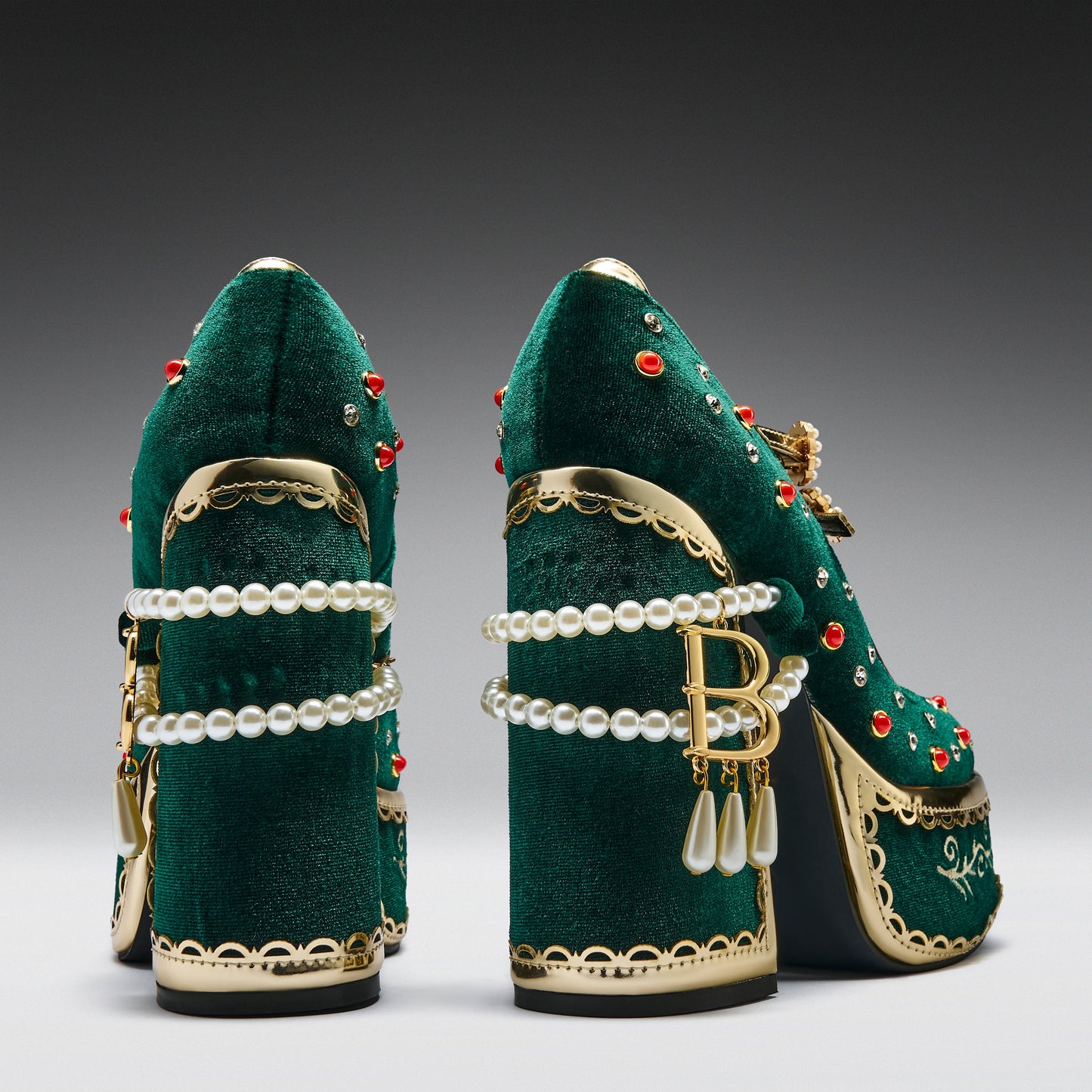 KOI Footwear - Boleyn’s Revenge Bejewelled Velvet Heels - Green