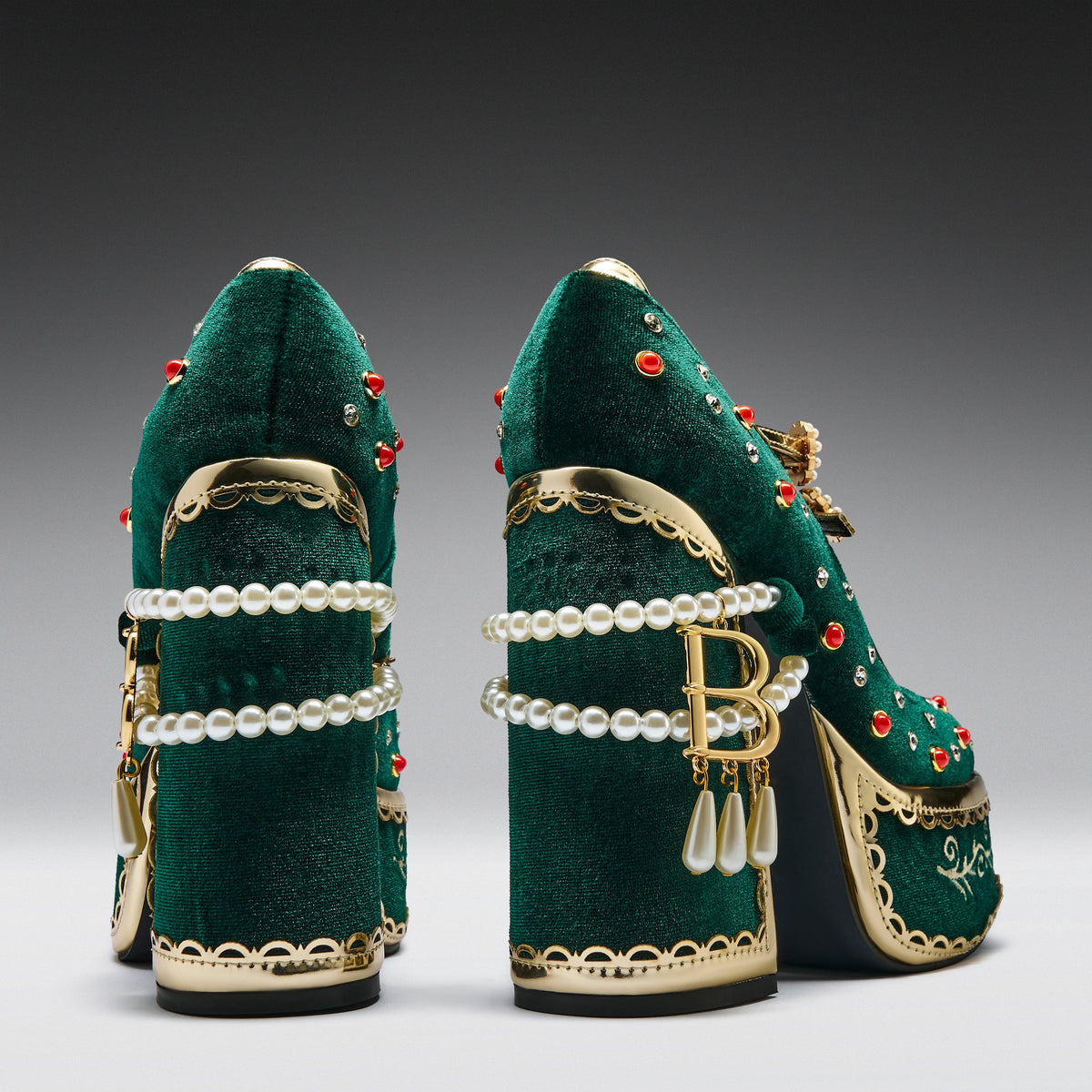 KOI Footwear - Boleyn’s Revenge Bejewelled Velvet Heels - Green