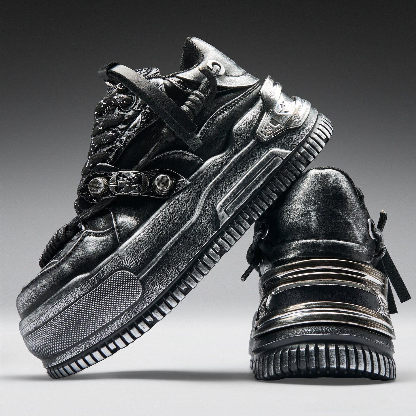 KOI Footwear - Metamorphosis Distressed Platform Trainers - Charcoal