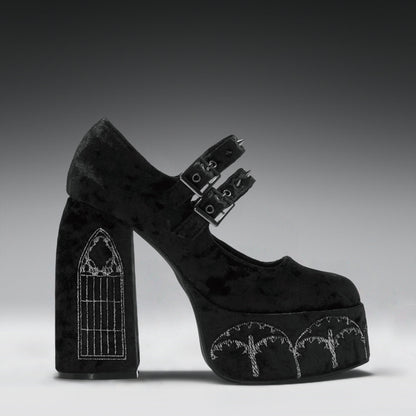 KOI Footwear - Lady Menace Grunge Crushed Velvet Heels - Black