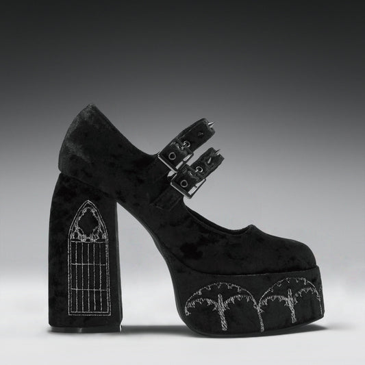 KOI Footwear - Lady Menace Grunge Crushed Velvet Heels - Black
