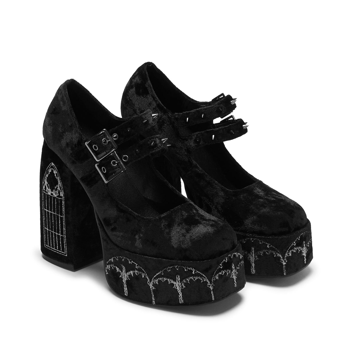 KOI Footwear - Lady Menace Grunge Crushed Velvet Heels - Black
