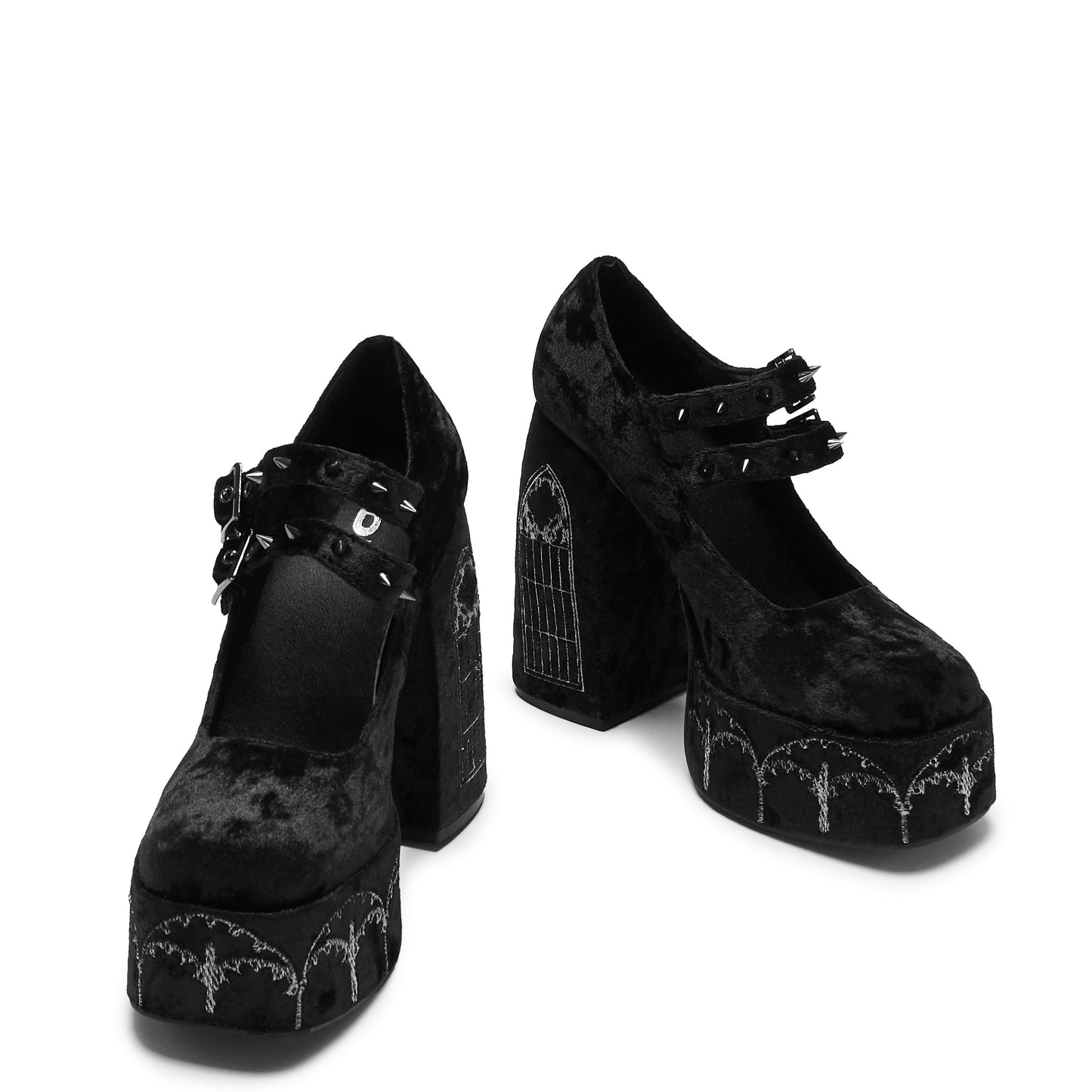 KOI Footwear - Lady Menace Grunge Crushed Velvet Heels - Black