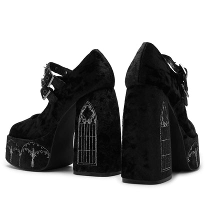 KOI Footwear - Lady Menace Grunge Crushed Velvet Heels - Black