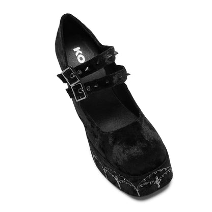 KOI Footwear - Lady Menace Grunge Crushed Velvet Heels - Black
