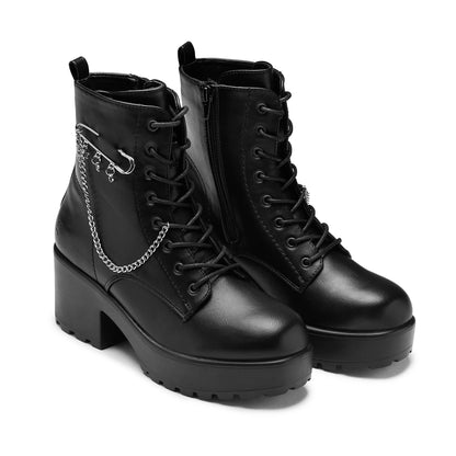 KOI Footwear - Salvius Safety Pin Military Lace Up Boots - Black