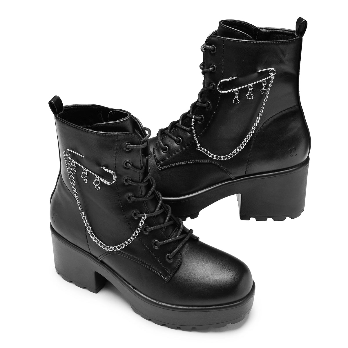 KOI Footwear - Salvius Safety Pin Military Lace Up Boots - Black