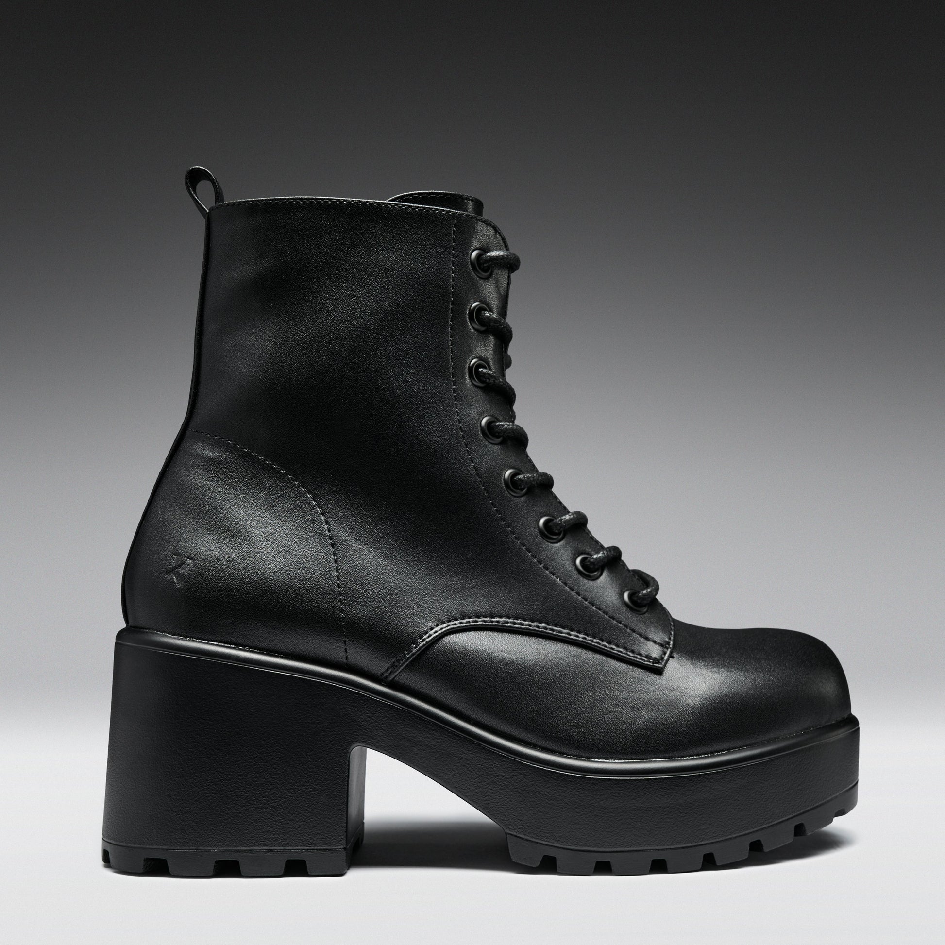 KOI Footwear - Black Leather Chunky Platform Military Boots