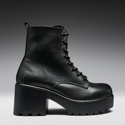 KOI Footwear - Black Leather Chunky Platform Military Boots