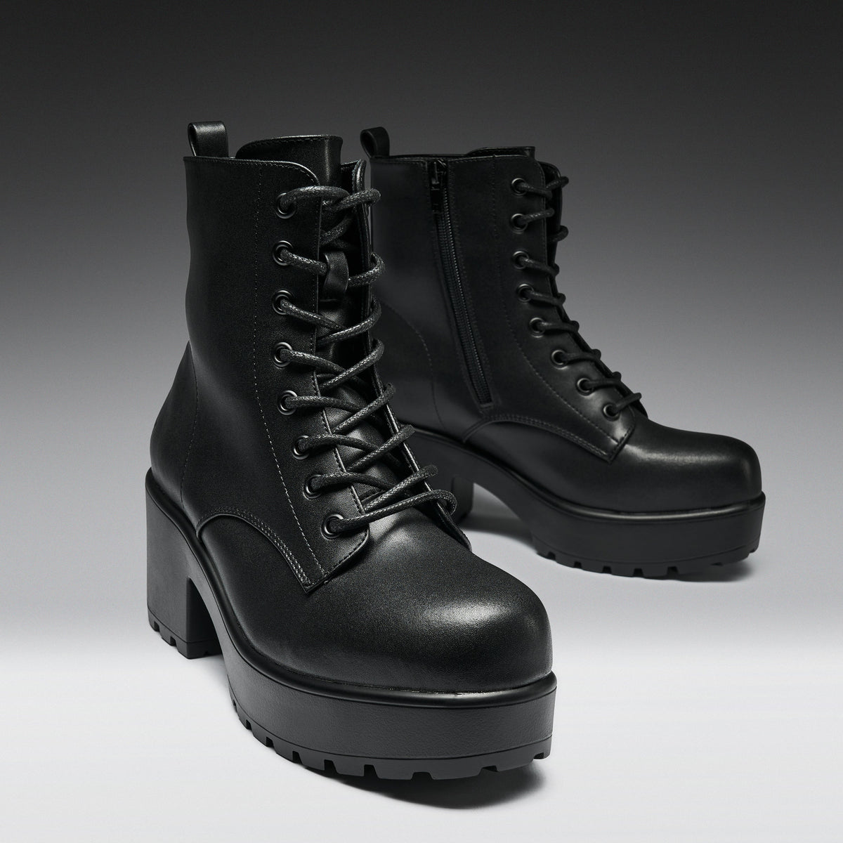 KOI Footwear - Black Leather Chunky Platform Military Boots