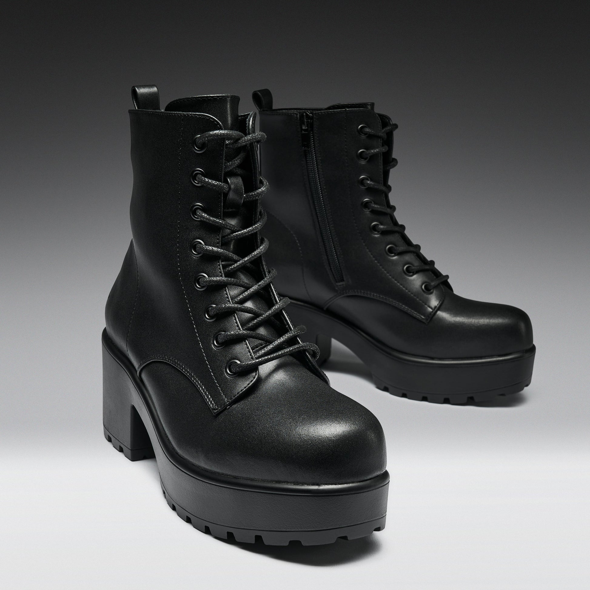 KOI Footwear - Black Leather Chunky Platform Military Boots