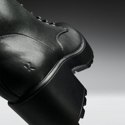 KOI Footwear - Black Leather Chunky Platform Military Boots