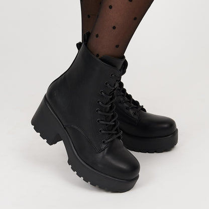 KOI Footwear - Black Leather Chunky Platform Military Boots