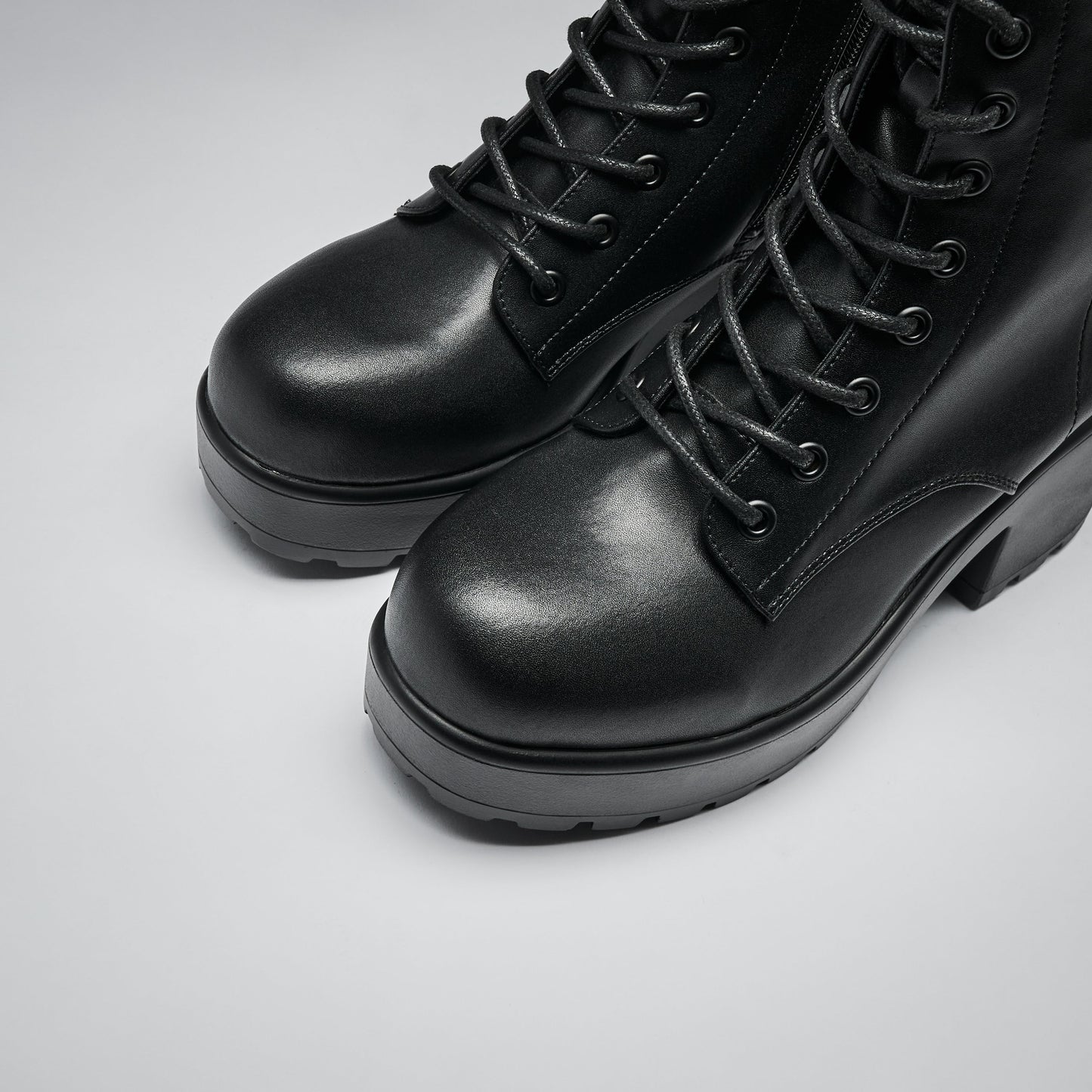 KOI Footwear - Black Leather Chunky Platform Military Boots