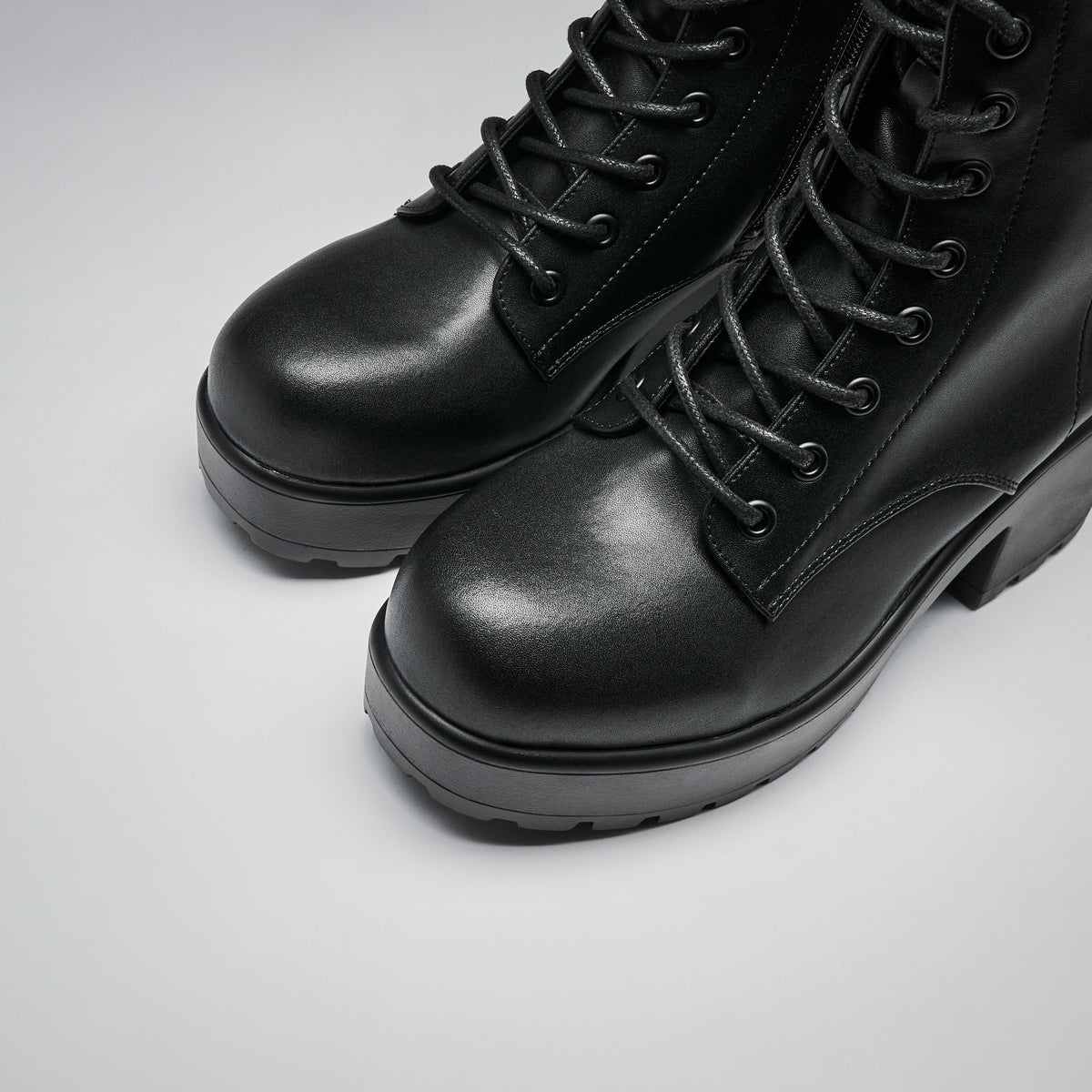 KOI Footwear - Black Leather Chunky Platform Military Boots