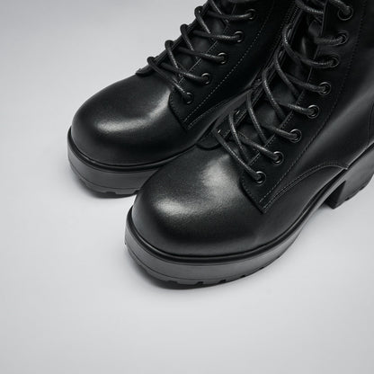 KOI Footwear - Black Leather Chunky Platform Military Boots