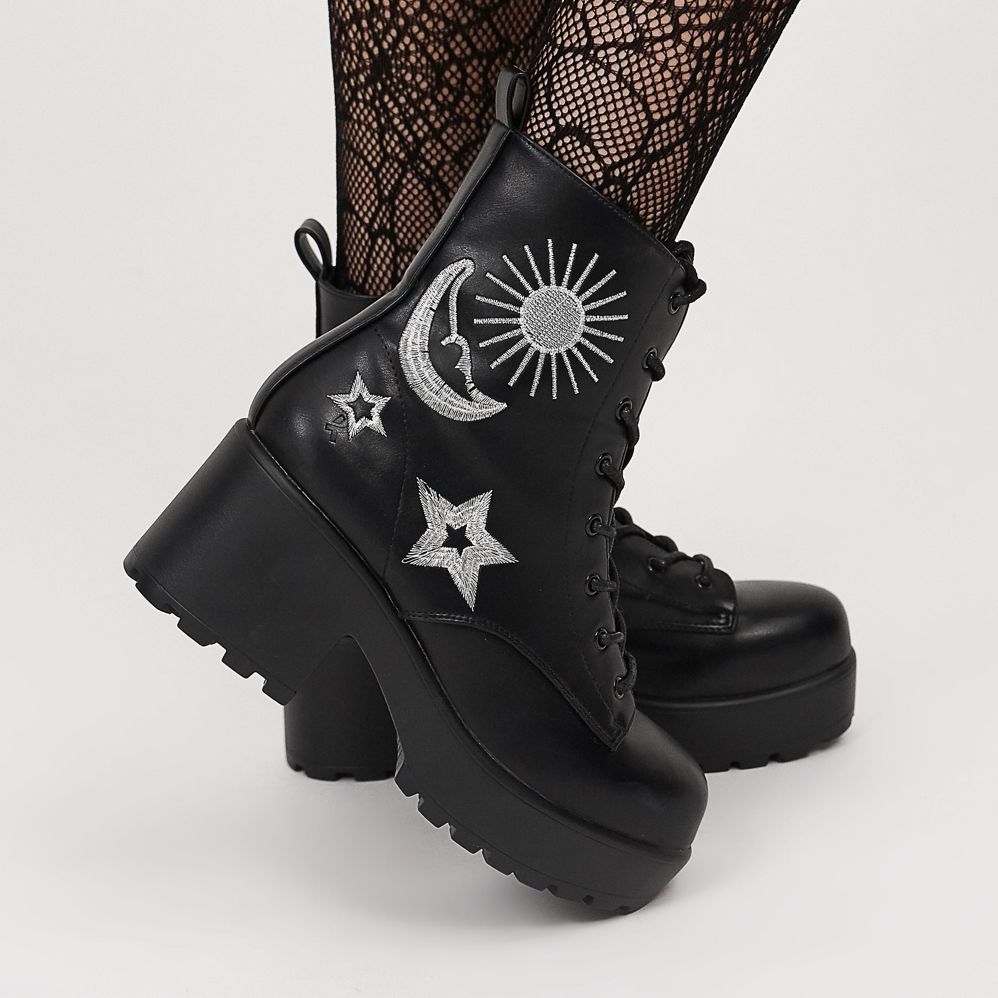 KOI Footwear - Astro Silver Star & Moon Chunky Boots
