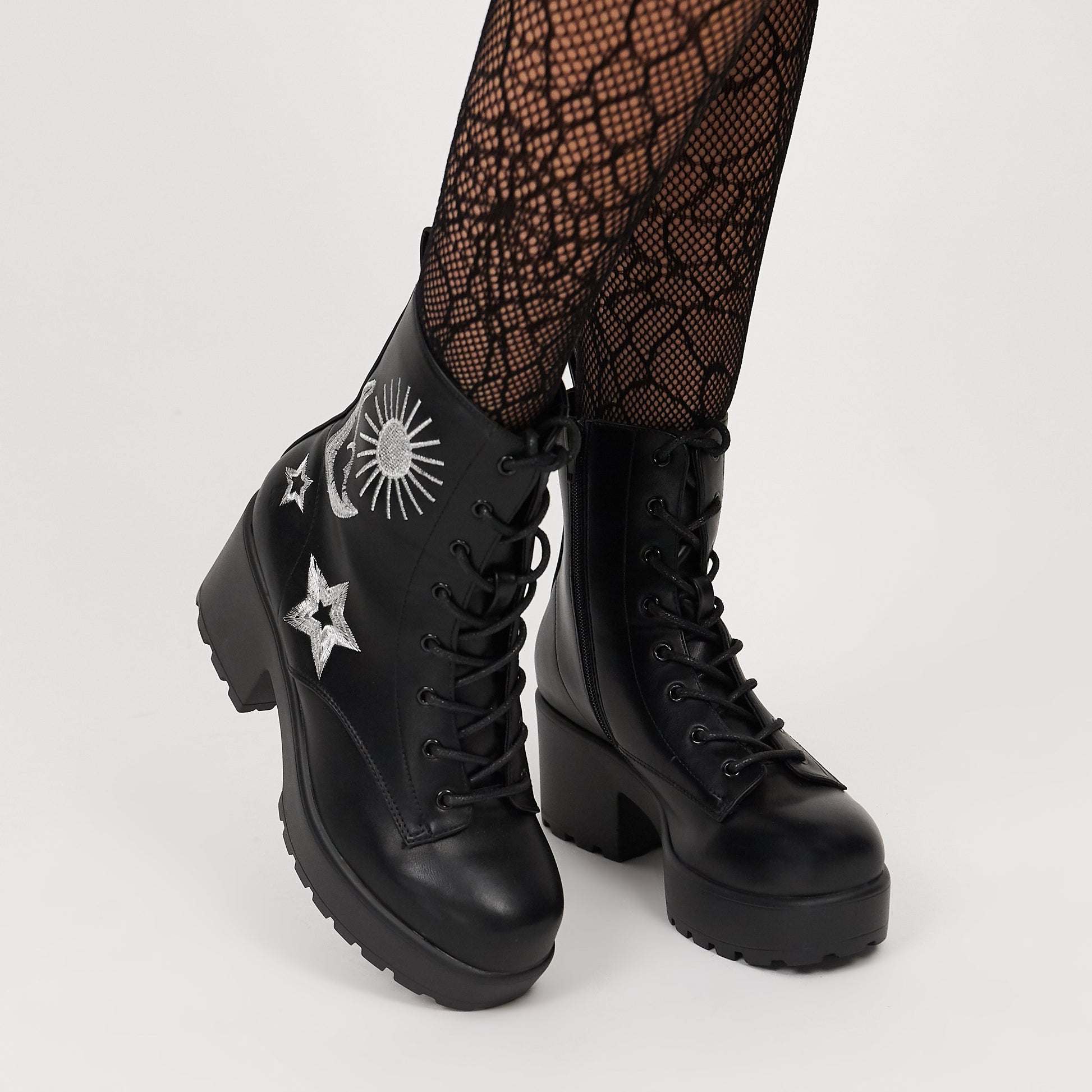 KOI Footwear - Astro Silver Star & Moon Chunky Boots