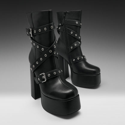 KOI Footwear - Altmeri Heeled Platform Boots - Black