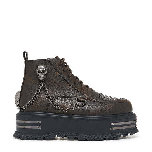 KOI Footwear - Chained Up Envy Skull Hardware Platform Boots