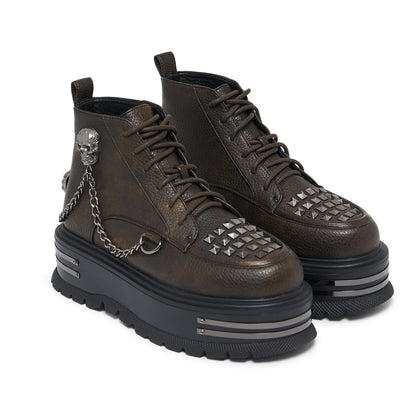 KOI Footwear - Chained Up Envy Skull Hardware Platform Boots