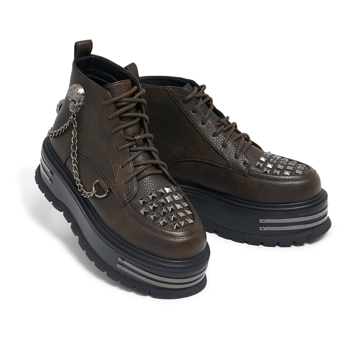 KOI Footwear - Chained Up Envy Skull Hardware Platform Boots