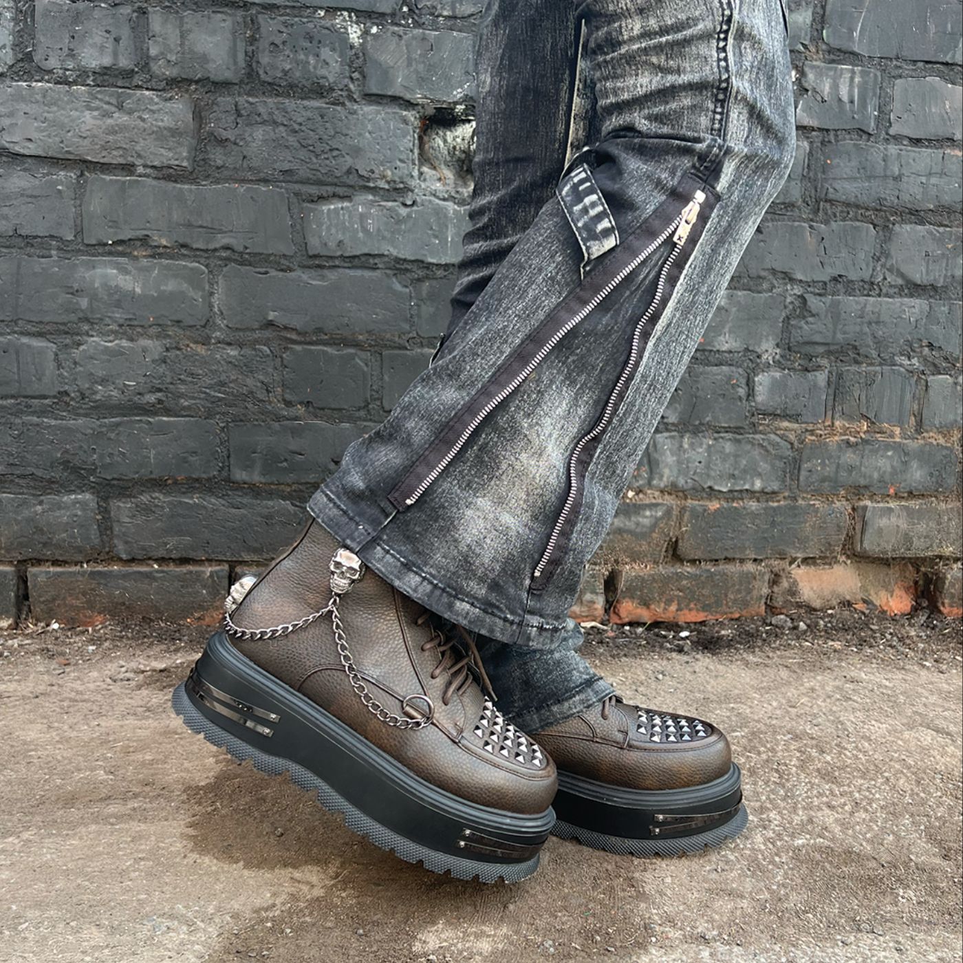 KOI Footwear - Chained Up Envy Skull Hardware Platform Boots