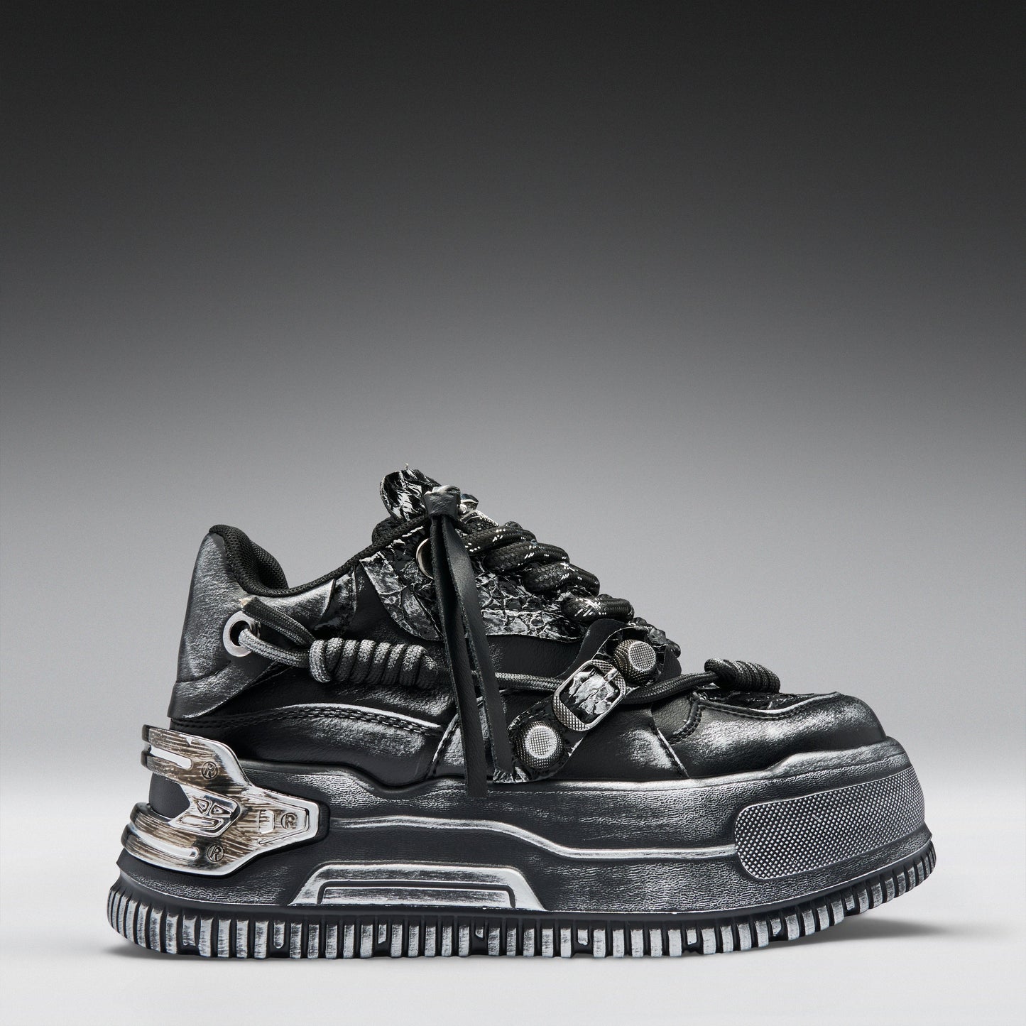 KOI Footwear - Metamorphosis Men's Distressed Platform Trainers - Black Fade