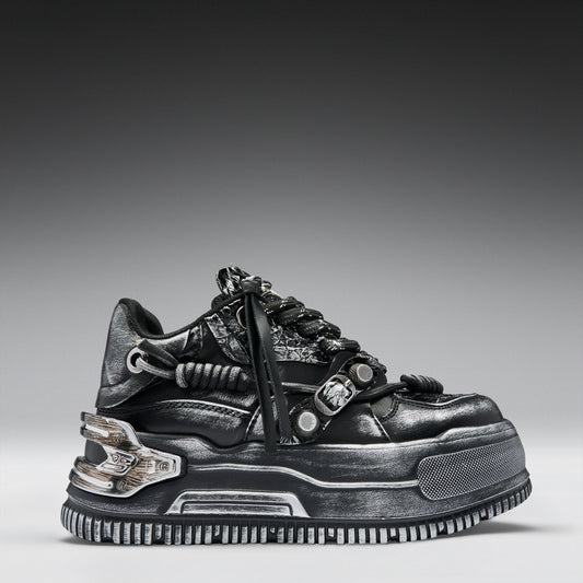 KOI Footwear - Metamorphosis Men's Distressed Platform Trainers - Black Fade