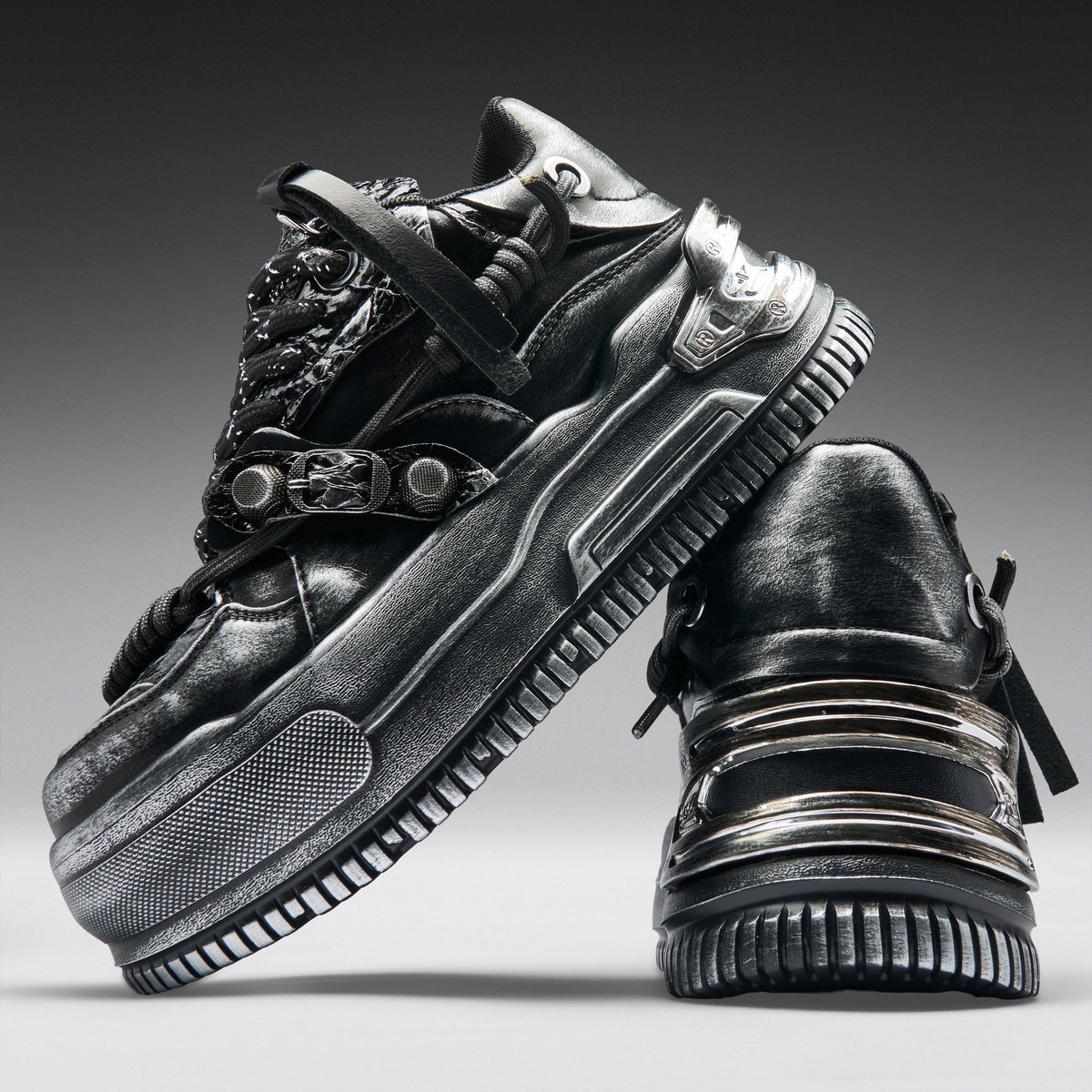 KOI Footwear - Metamorphosis Men's Distressed Platform Trainers - Black Fade